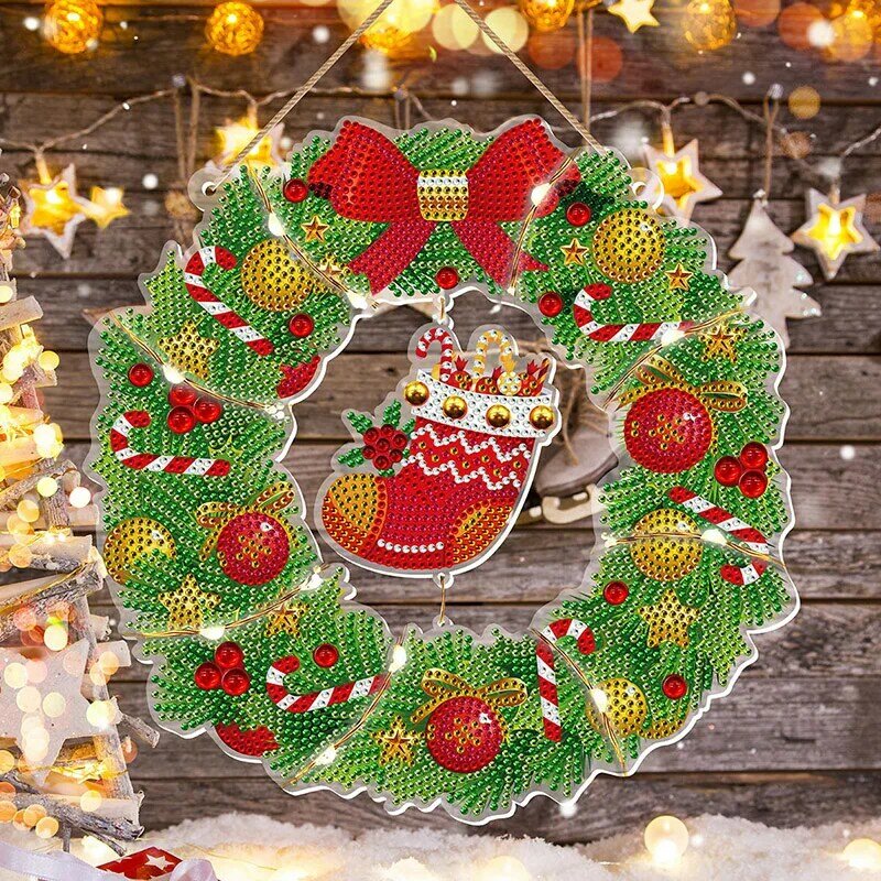 Diy Bloemen Krans Voor Raamdecoratie Met Led Acryl Diamant Krans Voor Deur Opknoping Kerst Decoratieve Kransen Geschenken