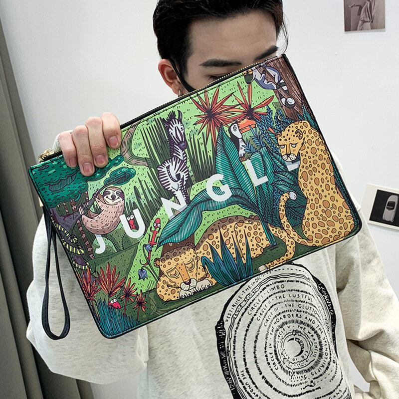 男性と女性のための韓国のカジュアルなハンドバッグ,印刷された市松模様の封筒,ストリートスタイル