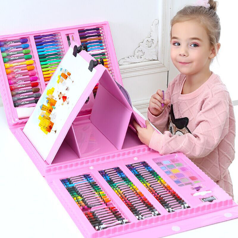 Conjunto de canetas coloridos com 208, 150 ou 42 peças, kit de desenho para crianças, aquarela, lápis colorido, prancheta de desenho, brinquedos escolares, presentes para crianças