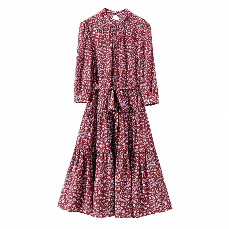 Yg brand women's 2021 spring and summer new Cuihua leopard mulberry silk 3 / 4 sleeve A-shaped dress