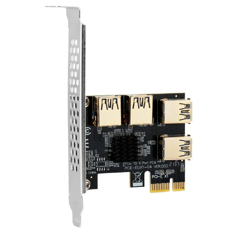 Actualización de tarjeta elevadora PCIE PCI-E dorada, 1 a 4 USB 3,0, Multiplicador Hub X16 PCI Express 1X 16X, convertidor de adaptador para Bitcoin ETH BTC M