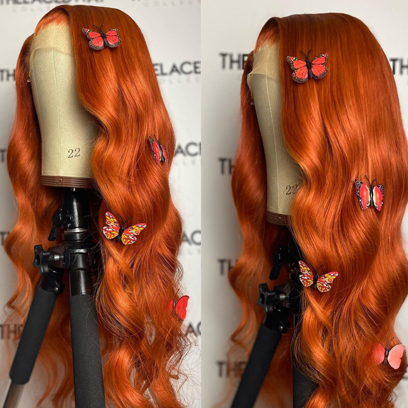 Middle Part Ginger Orange Body Wave Lace Front Wig Synthetic For Black Women Preplucked 26 Inch Long Heat Resistant Babyhair
