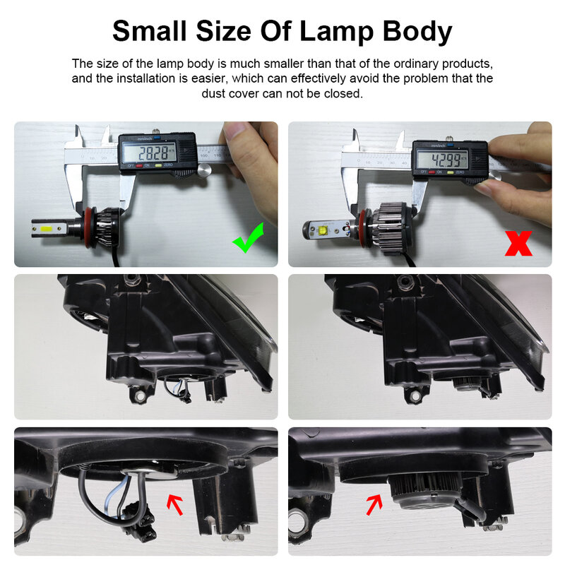 Muxall-미니 자동차 헤드라이트 전구, LED 램프 12000lm/쌍, H1 H7 H8 H9 H11 키트 9005 HB3 9006 HB4 자동 4300K, 8000K, 2 개 세트