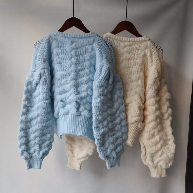 Dzianinowy prążkowany sweter damski sweter jesienny szykowny, kwiatowy sweter damski z długim rękawem wiosna na co dzień luźne damskie swetry