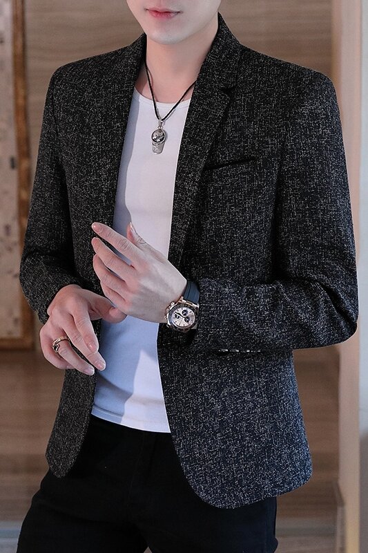 Роскошный мужской брендовый пиджак, Блейзер, весенний модный приталенный хлопковый мужской костюм на одной пуговице, мужские блейзеры