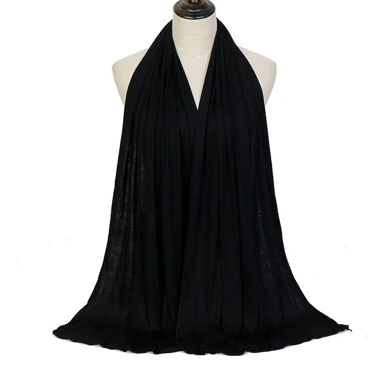 Foulard long musulman en jersey de coton doux, châle hijab islamique, couvre-chef rectangulaire arabe, H801