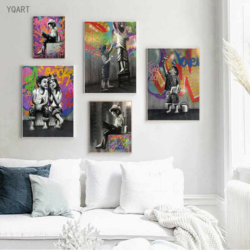 Graffiti Street Artwork Canvas Paintings Abstract Kids Wall Art Pictures Home Decor Bansky Art Posters and Prints for Hone Decor