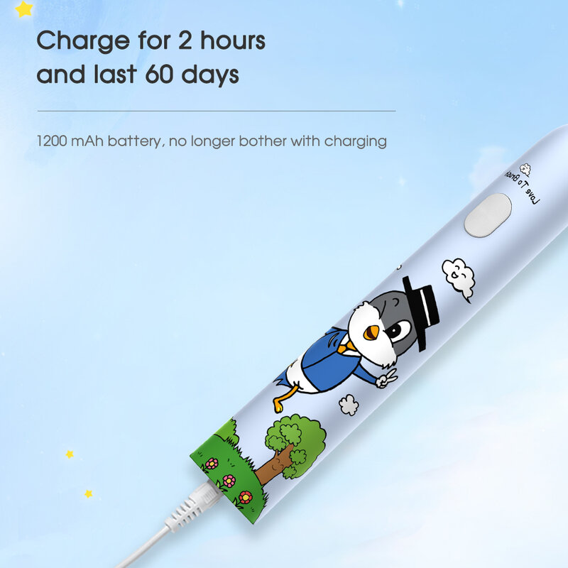 [Boi] 만화 디자인 3 ~ 12 세 USB 충전 소닉 IPX7 어린이 전동 칫솔 키즈 소년 소녀 클린 케어 구강 박테리아