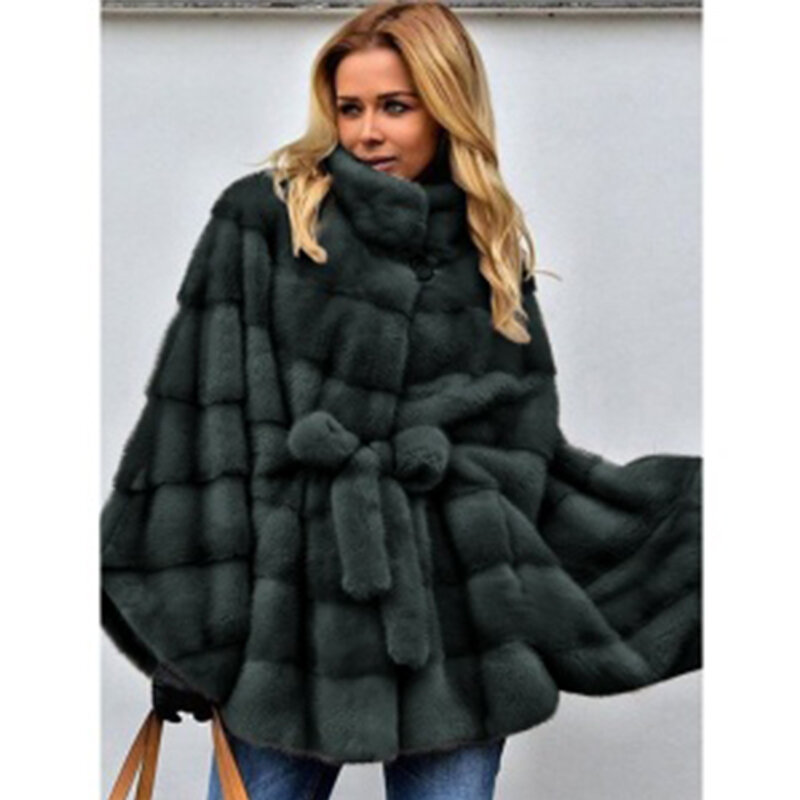 Umeko elegancki pas płaszcz ze sztucznego futra kobiety moda zimowa średnie długie sztuczne futra lisa pani ciepłe sztuczne futro z lisów płaszcze
