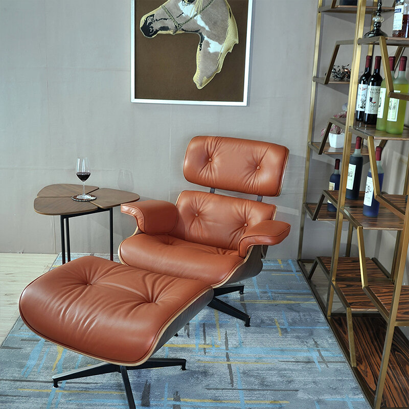 Home Möbel Sessel mit Ottomane Braun Chaise Klassischen Lounge Stuhl Leder Accent Stuhl Wohnzimmer Möbel