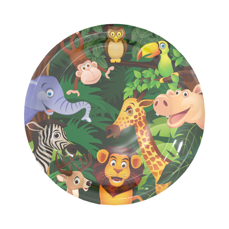 Cartoon zwierzę z dżungli jednorazowe imprezowa zastawa stołowa zestawy dla dziecka dekoracje na przyjęcie urodzinowe płyta kubek serwetka obrus zaopatrzenie firm