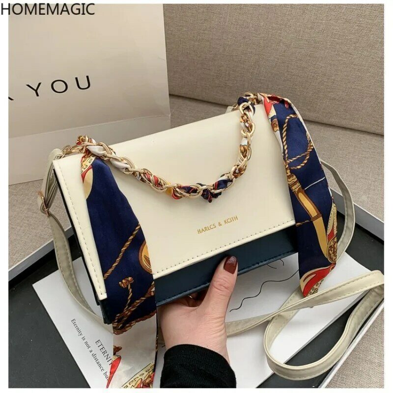 HOMEMAGIC Western Women Shoulder Handbags 2021 New Trend Fashion Messenger Silk Scarf Chain Portable Small Square Crossbody Bag