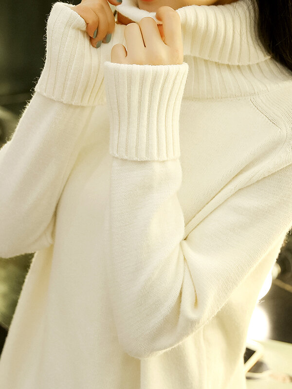 Pull tricoté à col roulé en cachemire pour femme, chandail à manches longues, style coréen, collection automne et hiver