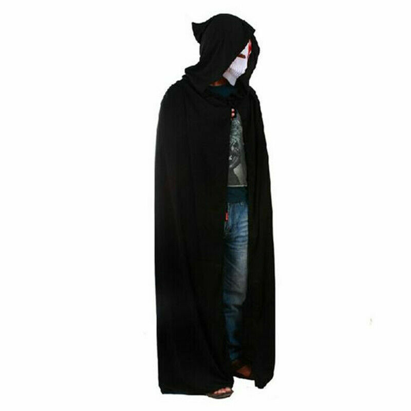 Costumi di Halloween Nero Nero Mantello Con Cappuccio Spaventoso Cosplay Lungo Mantello Nero