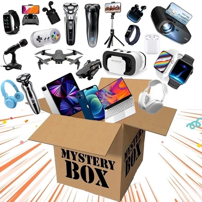 Mais popular lucky mystery box 100% surpresa de alta qualidade presente eletrônico gamepads câmeras digitais novidade presente de natal