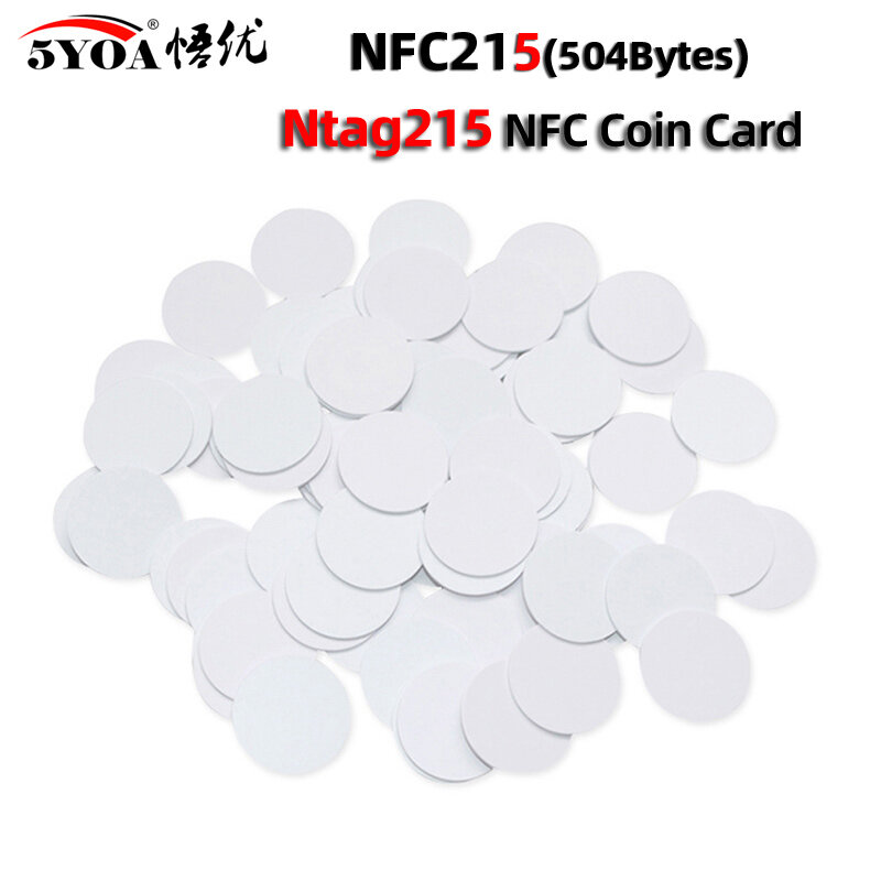 Etiqueta de moneda Ntag215, 13,56 MHz, 215, Universal, RFID, etiquetas ultraligeras, caja redonda de 25 mm de diámetro, 30/50 Uds.