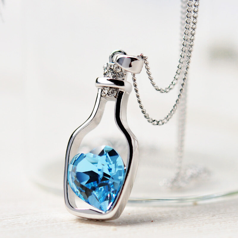 Drifting Bottle Necklace Women Heart Shape Crystal Pendant Jewelry Lovers Choker Gifts Girlfriends Birthday Chain Necklace Gifts