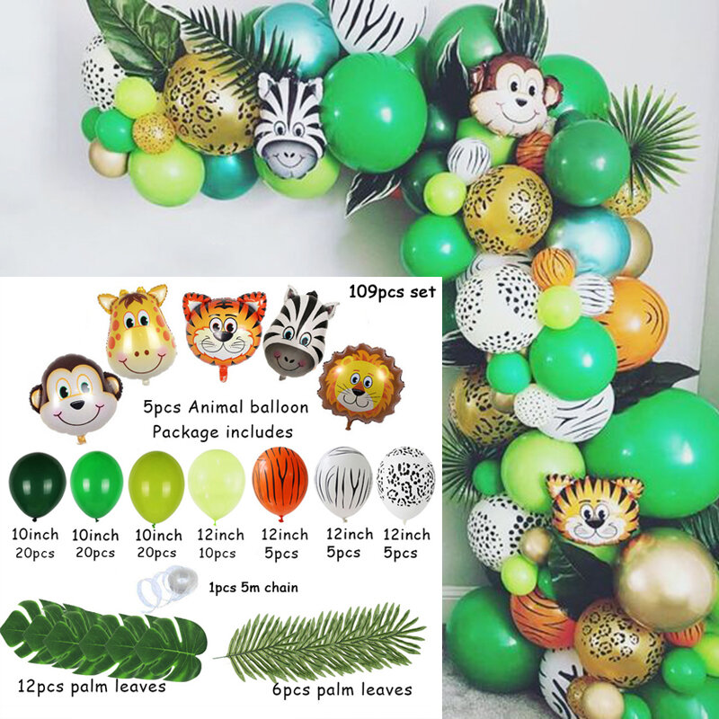 Decoración de globos de cumpleaños para niños de 1 2 3 4 5 6 7 8 9 años,  decoración para fiestas de primer cumpleaños, motivo de jungla y Safari,  arco de guirnalda de globos - AliExpress