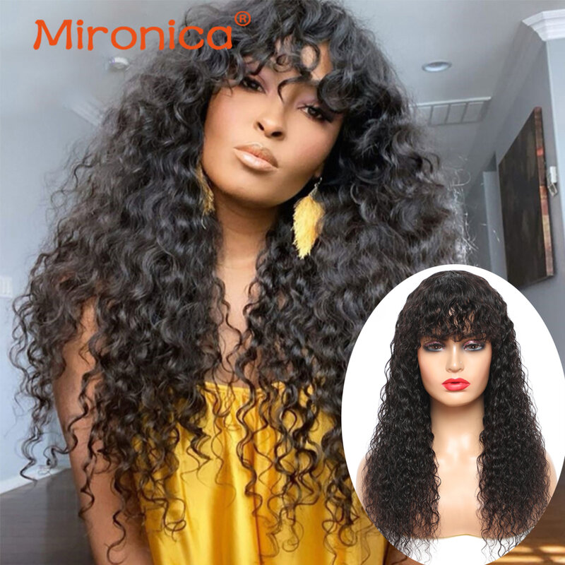 Парики из натуральных малазийских кудрявых волос MIRONICA с челкой 99j #4 T1b/30, с эффектом омбре, машинное изготовление, для чернокожих женщин