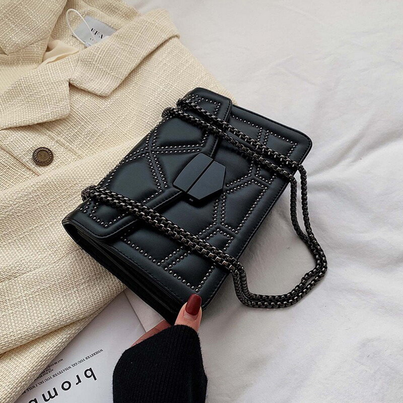 Fashion Girls Shoulder Bag Chain PU Leather Design Messenger Crossbody Bags For Women 2021 Simple Casual Lady Small Handbags