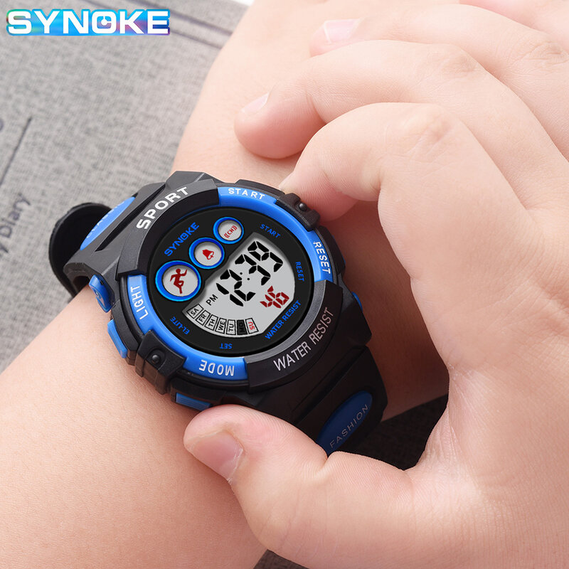 SYNOKE-reloj electrónico para niños y niñas, cronógrafo con Flash LED colorido, resistente al agua hasta 50M, Digital, regalo