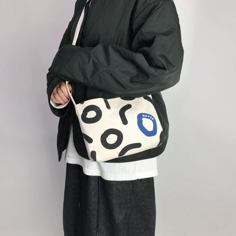 HOUZHOU Women Crossbody Bags Shoulder White Canvas Japanese Handbags Harajuku Designer Travel Kawaii 2021