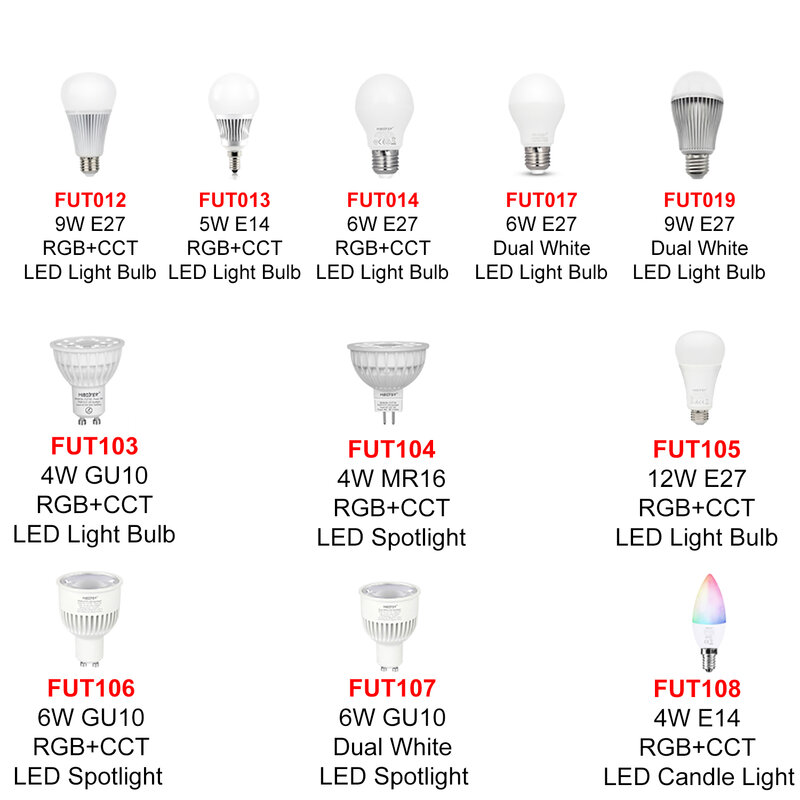 MiBoxer Luzes LED Vela Lâmpada Holofotes 4W/5W/6W/9W/12W E14 E27 GU10 MR16 RGB + CCT Branco Dupla AC100 ~ 240V