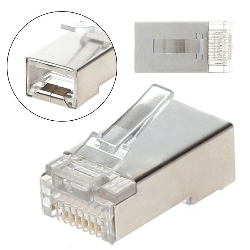 50/100 Viên CAT5 RJ45 8-Pin Che Chắn Modular Cắm Ethernet Mạng Kết Nối Thả Vận Chuyển