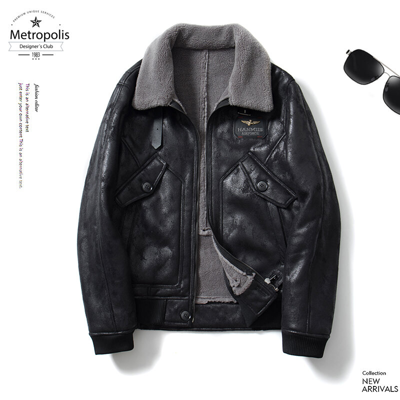 Chaqueta de cuero con cremallera para hombre, abrigo cálido de alta calidad, Color sólido, con solapa, para motocicleta, invierno, 2021