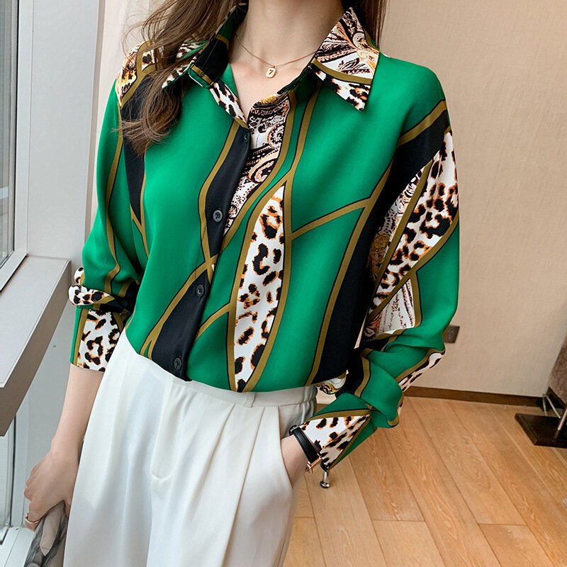 Блузка с длинным рукавом, темпераментная свободная модная длинная рубашка с принтом, Осень-зима 2021