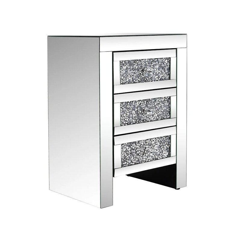 Panana – Table de chevet en verre miroir, avec tiroirs et poignée en verre, pour chambre à coucher