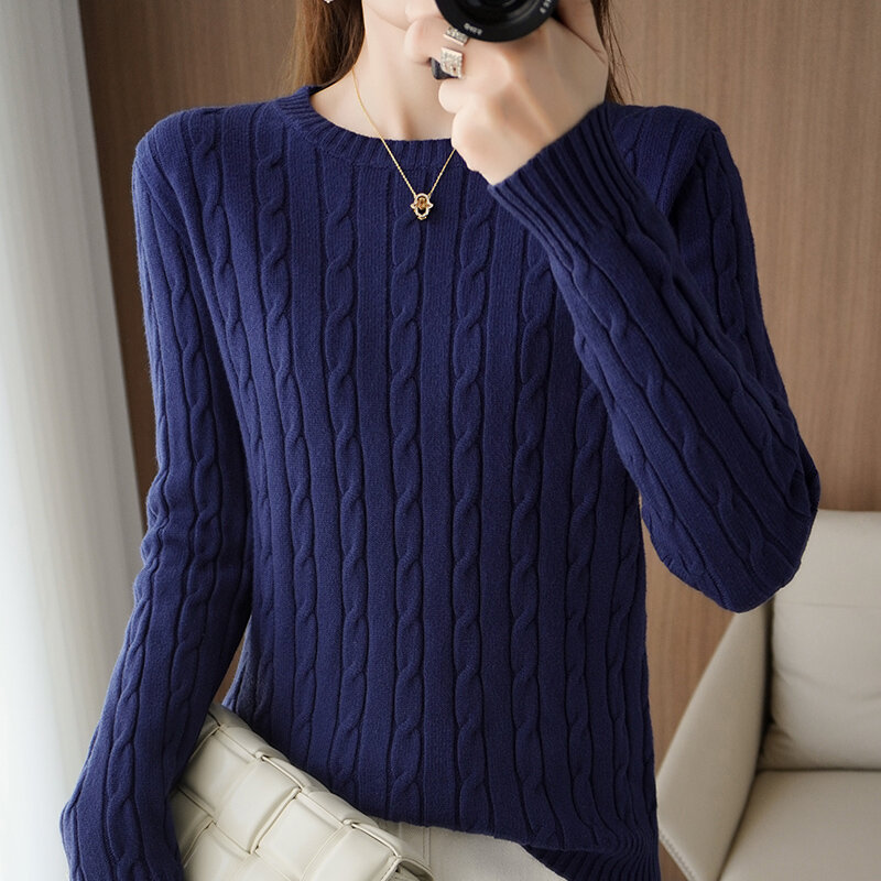 Suéter de cachemira informal con cuello redondo para parejas, Jersey holgado de Color sólido, a la moda