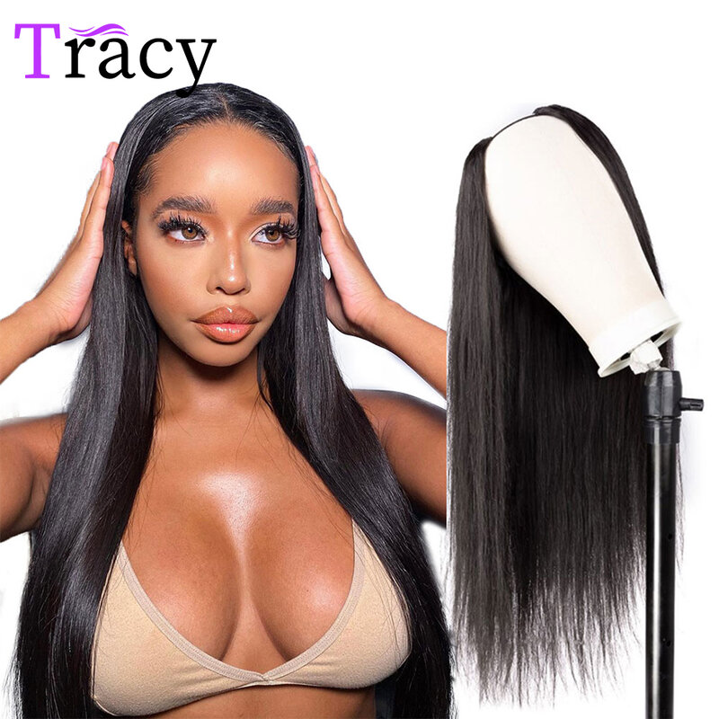 Tracy 32 cali prosto U część peruki dla czarnych kobiet brazylijski proste włosy ludzkie peruki bliski U kształt peruki Glueless peruki