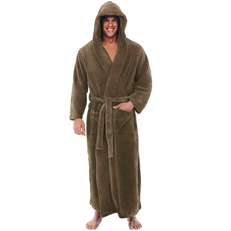 Зимний мужской фланелевый Халат с капюшоном, плотный Повседневный зимний осенний длинный халат кимоно, теплая домашняя пижама банный халат...