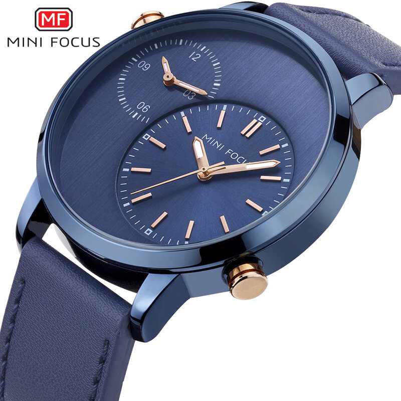 Fashion Watches Mens 2020 Top Brand Luxury Design Quartz Pilot Watch Man Blue 2 Time Zone Minimalist Waterproof Dials MINI FOCUS