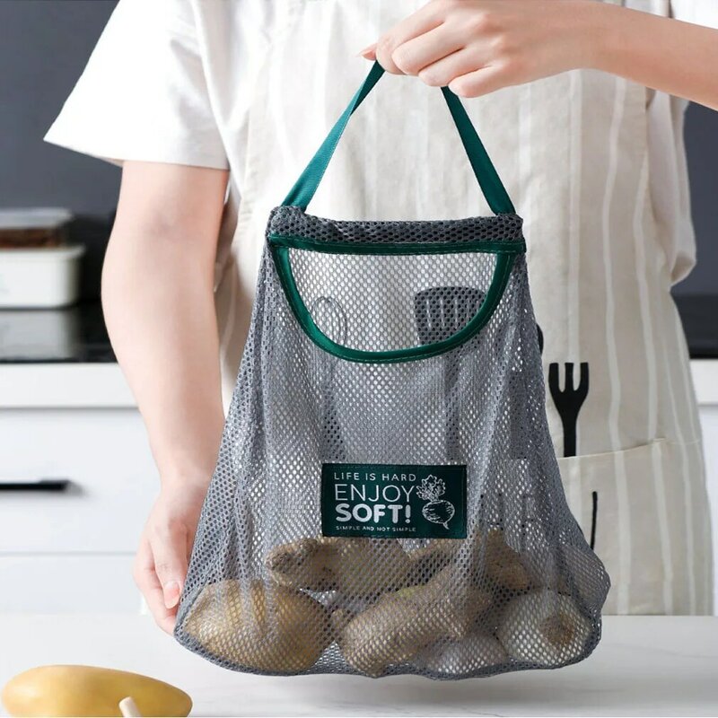 Armazenamento de frutas vegetais malha pendurado sacos macio natural eco-amigável reutilizável lavável comida cozinha saco de malha de compras