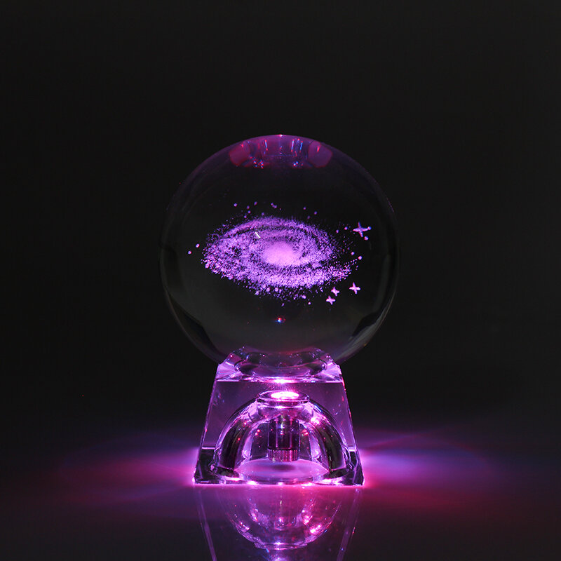 6Cm 3D Gegraveerd Galaxy Zonnestelsel Kristallen Lamp Nachtlampje Lichtgevende Craft Glas Ronde Sphere Home Office Tafel Decor lamp Gift