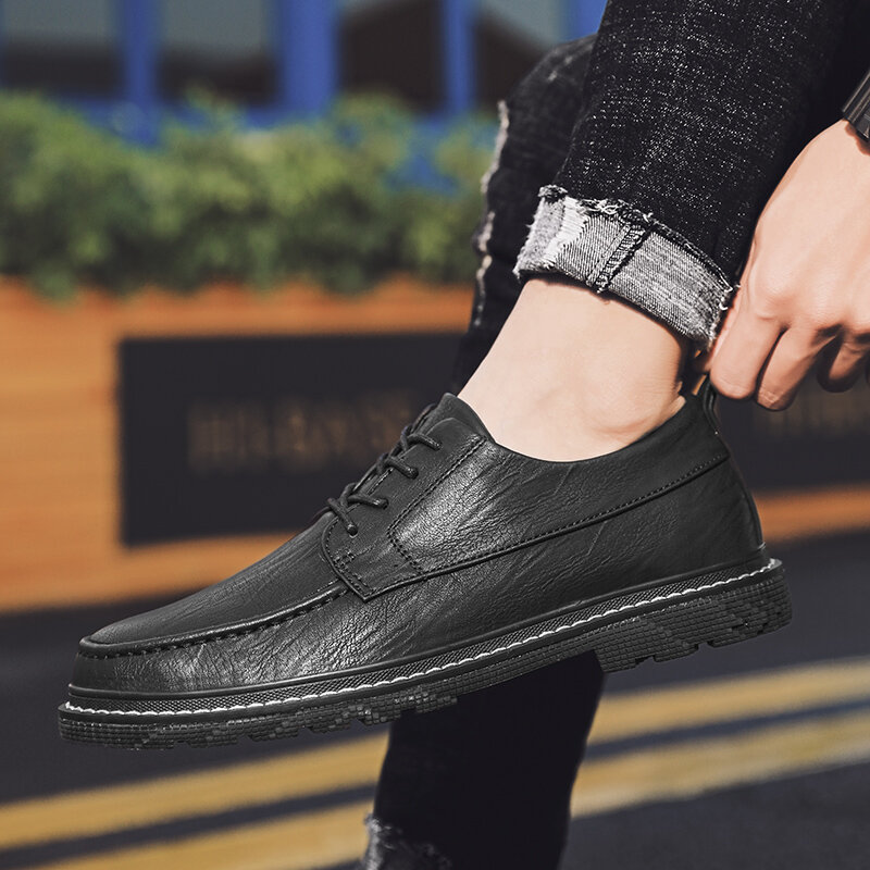 Breathable Men Flat Shoes outdoor oxfrods Lace-up Leather Shoes Comfortable fashion Spring Autumn Fashion Breathable Male Shoes