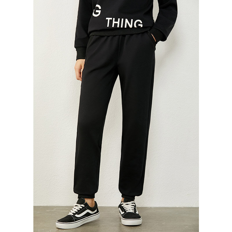 Amii minimalismo outono feminino moda carta impresso oneck solto hoodie feminino cintura elástica joggers para mulher 12040438