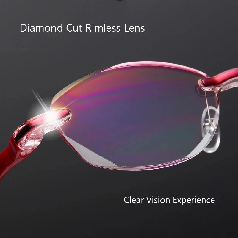 Fashion Frameless Reading Glasses Women Ladies Anti Blue Light Presbyopia Eyewear Diopter +1.0 +1.5 +2.0 +2.5 +3.5 +4.0