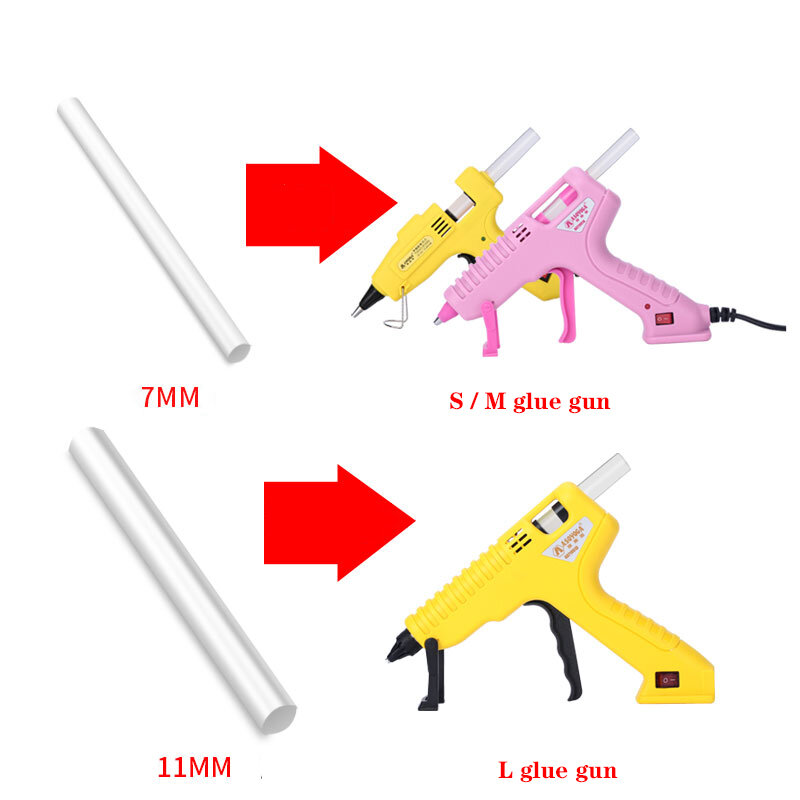 DIY Hot Melt Glue Gun Adhesive Stick, Pistolas Elétricas Industriais de Silicone, Cola térmica, Ferramentas de reparo térmico, 7mm, 11mm, 5-100Pcs