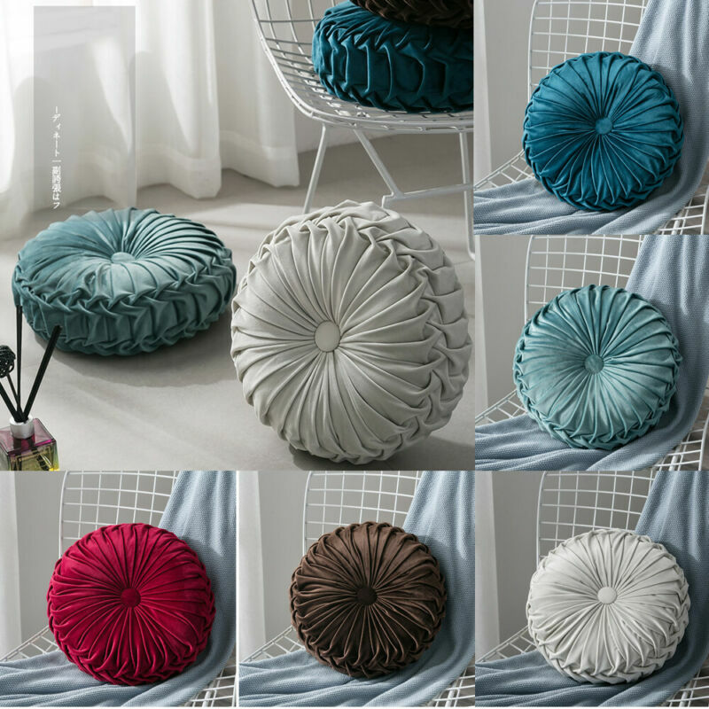 Almofada de chão redonda, travesseiro de veludo plissado, macio e confortável para decoração de casa e sofá