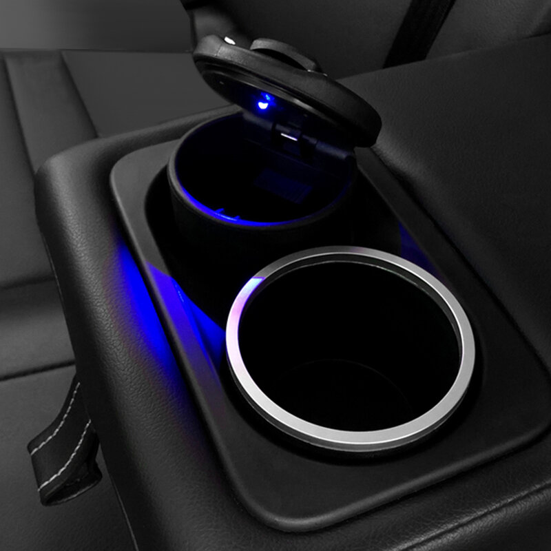 Cenicero portátil para coche y camión, con luz LED azul, sin humo, para Ford Focus ST emblema