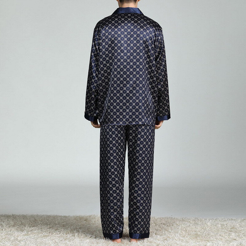 2021 männer der Fleck Seide Pyjama Männlichen Sets Pyjamas Silk Nachtwäsche Moderne Stil Weichen Schlafanzug Männer Komfortable Nachthemd Männlichen Kleidung
