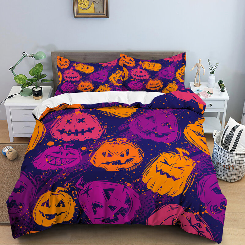 Conjunto de cama fantasma de halloween, edredon, capa de edredom, queen, king, abóbora