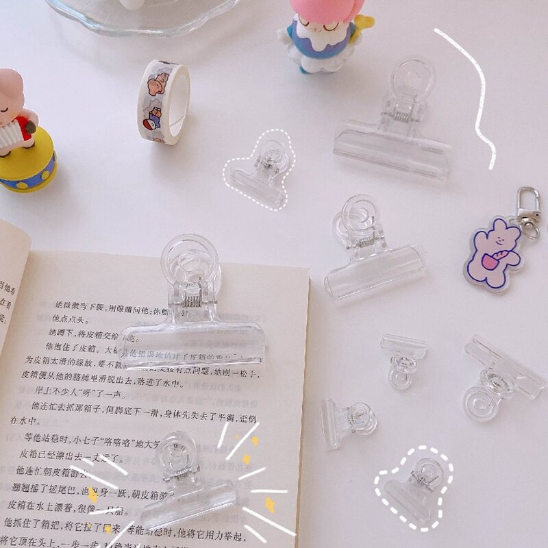5pcs Transparent Acrylic Clips Student Test Paper Clip Cute File Clip Packaging Sealing Clip  Office Stationary Supplies