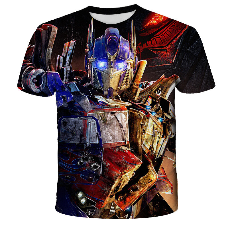 Camiseta de Transformers con estampado 3D para niños, ropa de calle informal a la moda, divertida, de verano, nueva