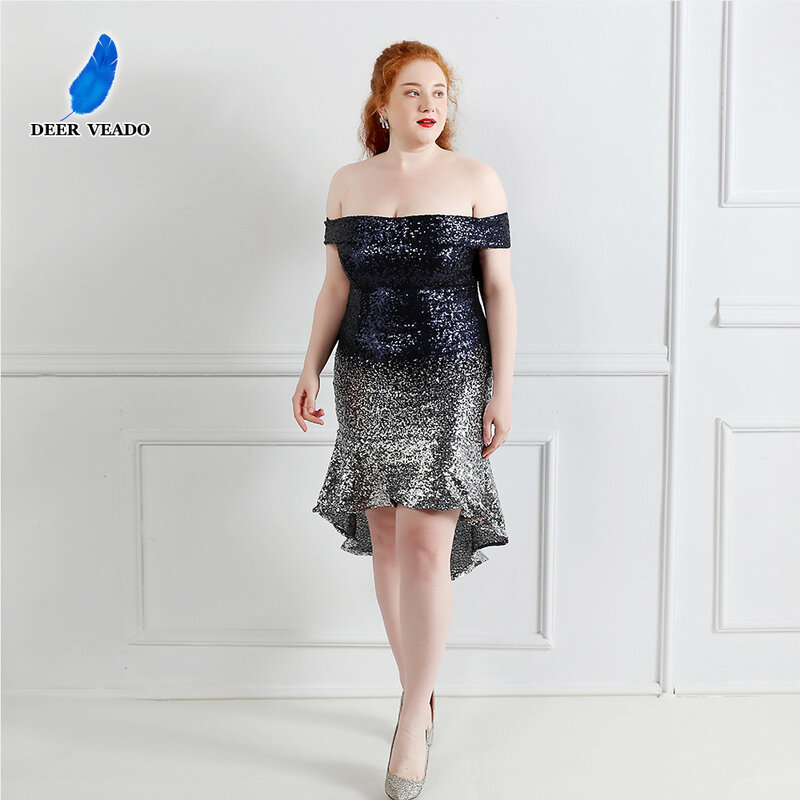 Женское платье-Русалка до колена DEERVEADO, короткое вечернее платье с блестками, модель K1321 размера плюс, 2021