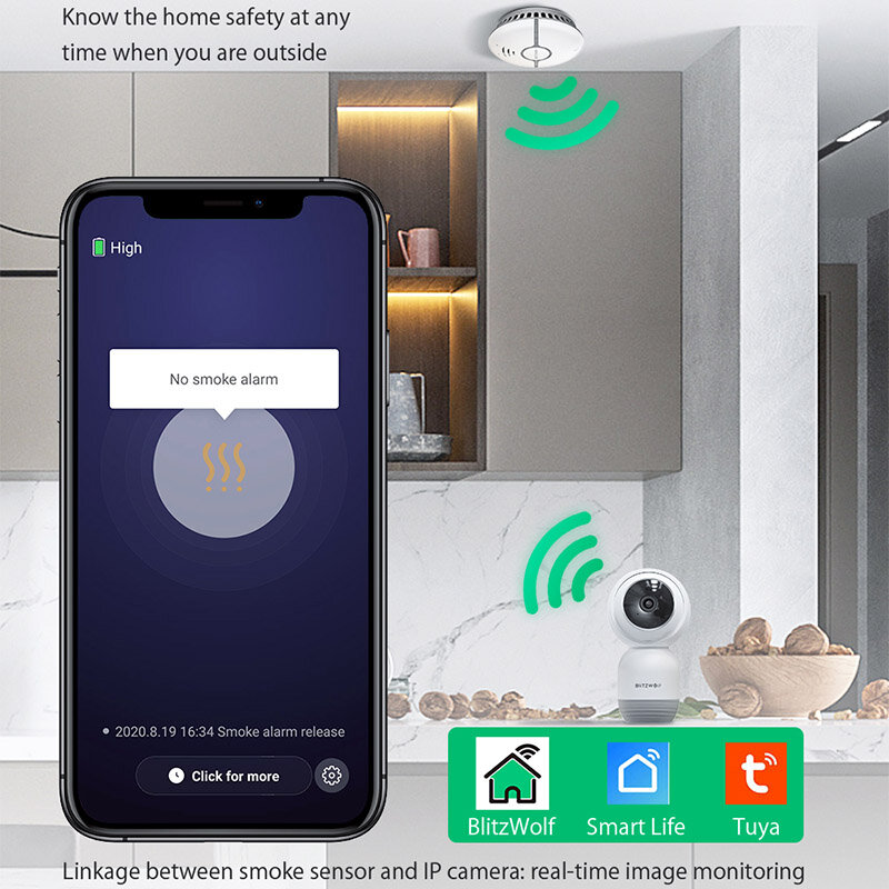 BlitzWolf BW-IS7 WiFi Smoke Detector LED Indicator 360° Sensing Fire APP Remote Alarm Smart Remote Control Electronics Home