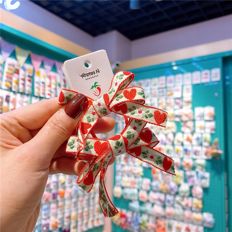 2021 nowe koreańskie Vintage proste haftowany kwiat miłość gumowa opaska z kokardą gumka do włosów moda dziewczyna dzieci włosy w koński ogon akcesoria